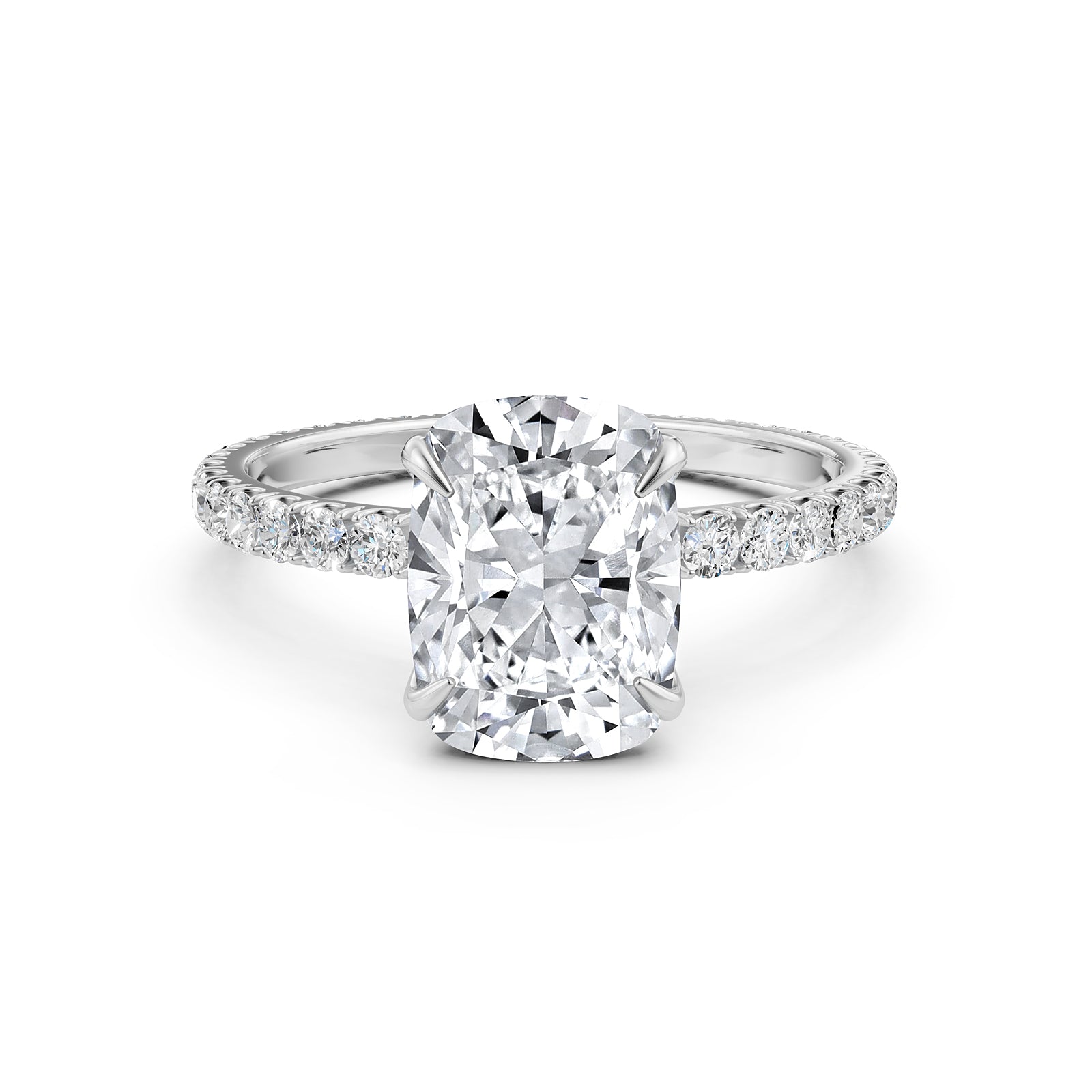 Cushion Lab Grown Diamond French U Cut Pave Set Engagement Ring